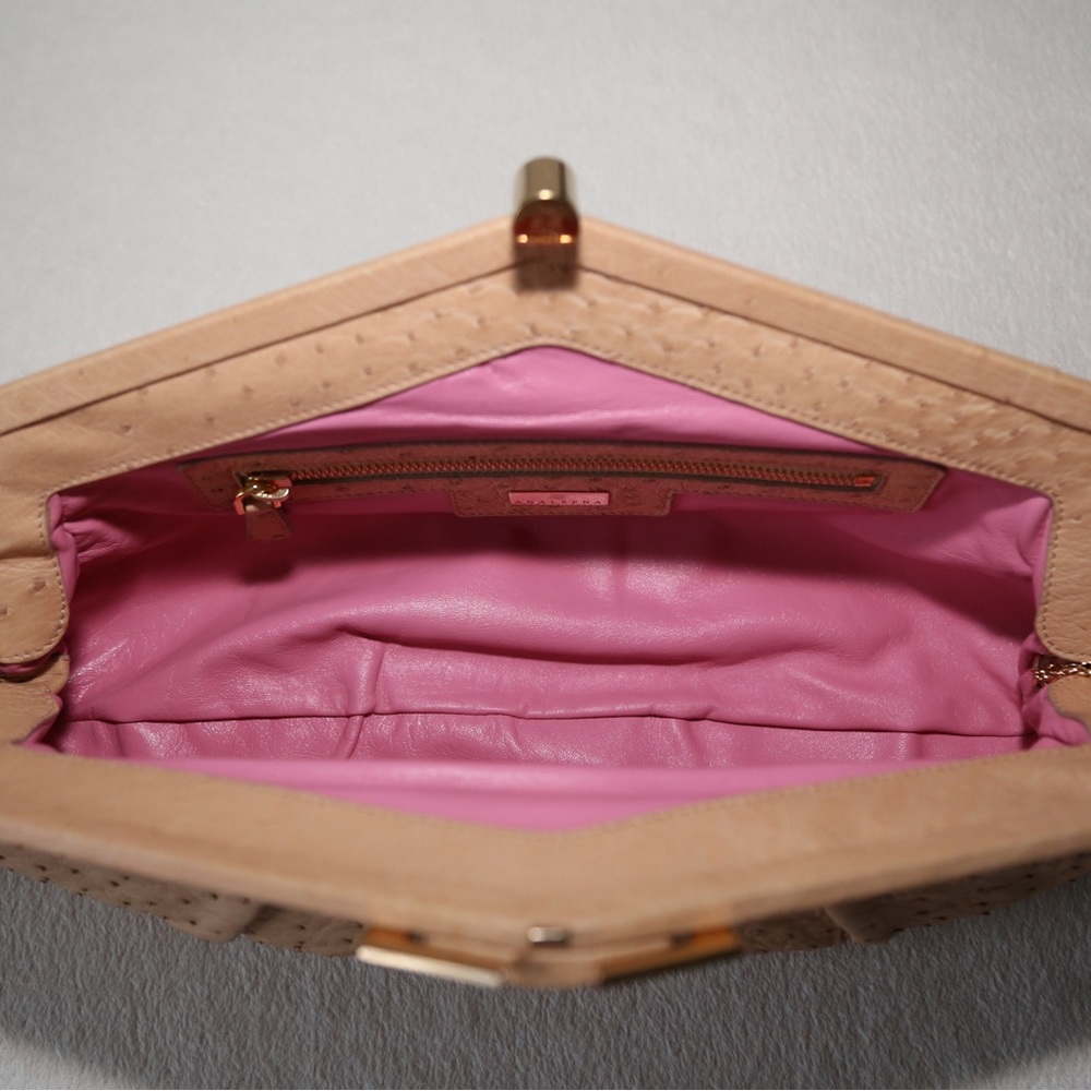 Rare! Authentic Analeena genuine Ostrich Clutch Made in Italy Rose Gold Like new - Picture 6 of 14